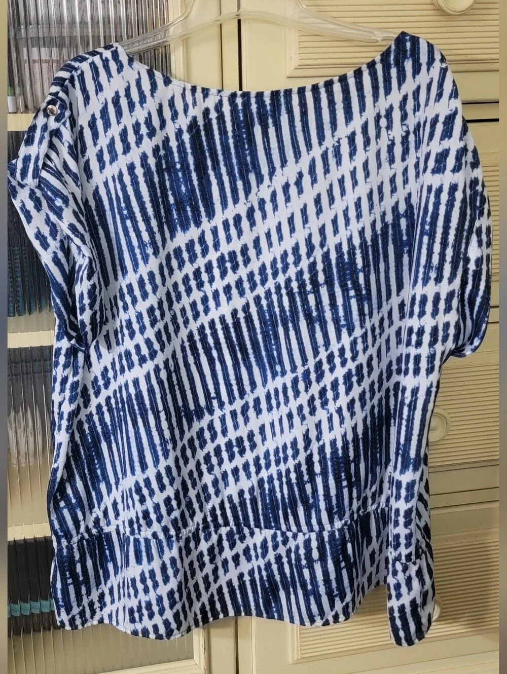 Michael Kors Navy and White Printed Short Sleeve Blouse